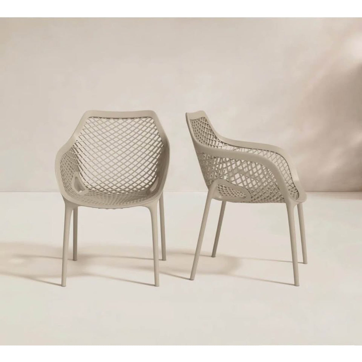 New AllModern Outdoor Dining Chairs – Sand Beige – Stackable – Up to 8 Available –Delivery Available