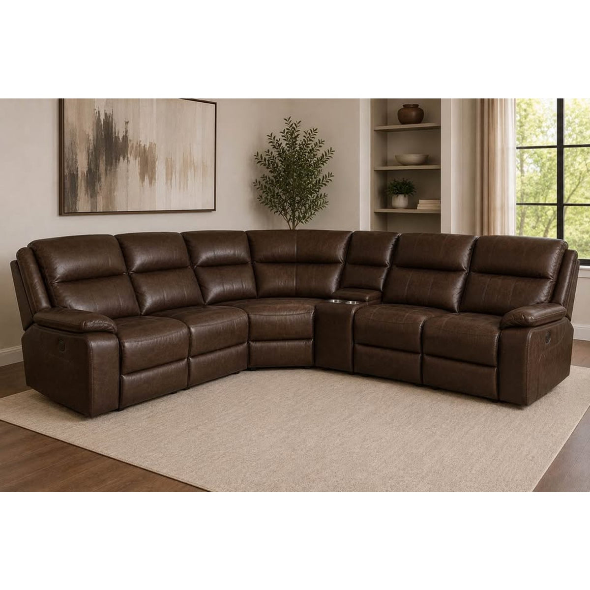 Brown Reclining Sectional with Console & Cupholders - Open Box - $2,800 Retail - Delivery Available
