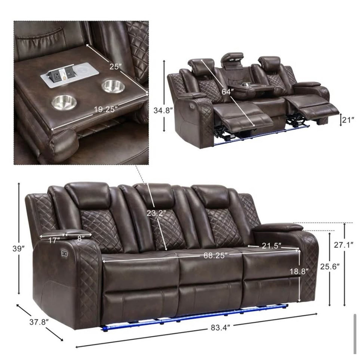 New Brown 83” Power Reclining Sofa – Ivy Bronx Lamica $2,460 Retail – Delivery Available