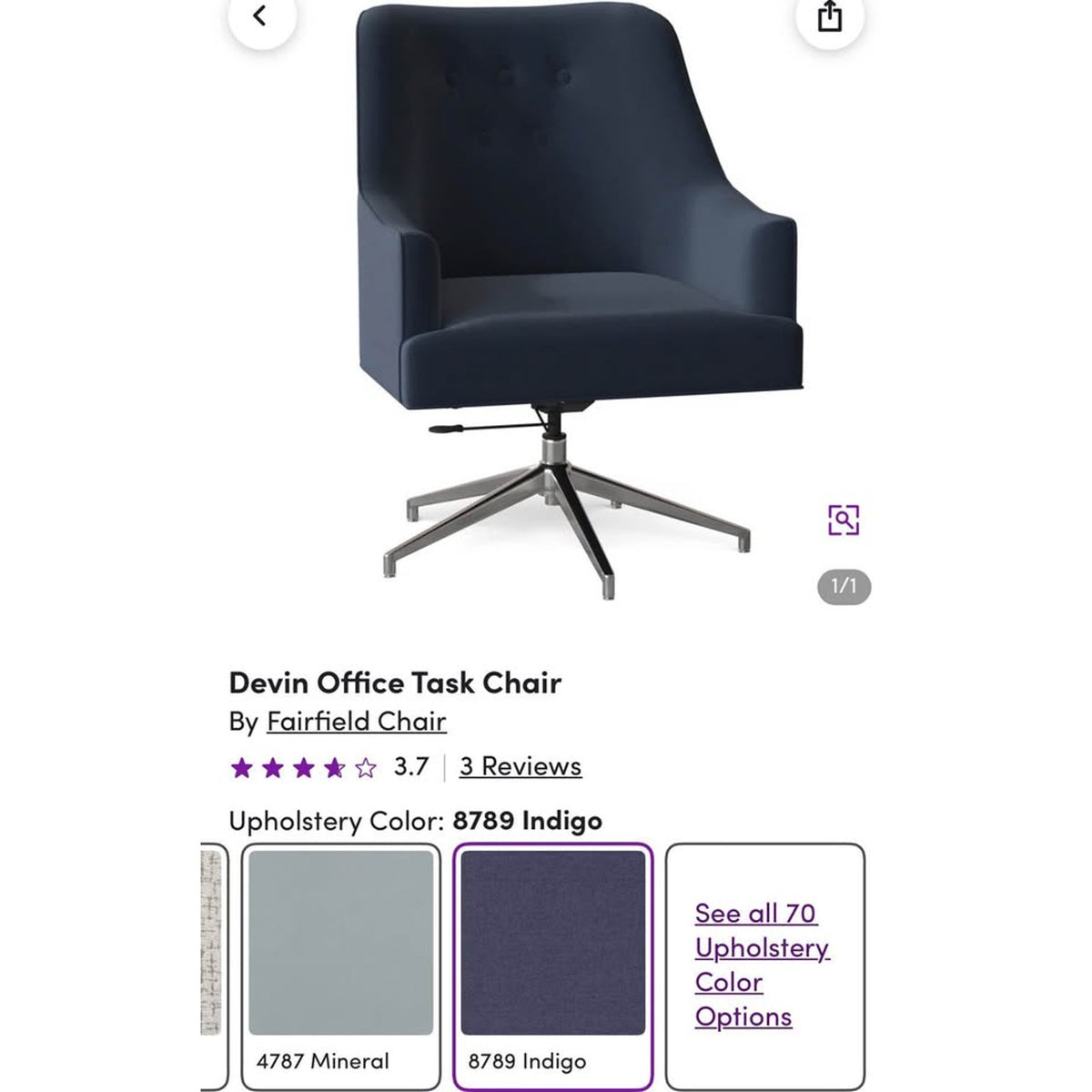 Devin Office Task Chair by Fairfield Chair Indigo Blue $2368 Retail “open box” Delivery Available