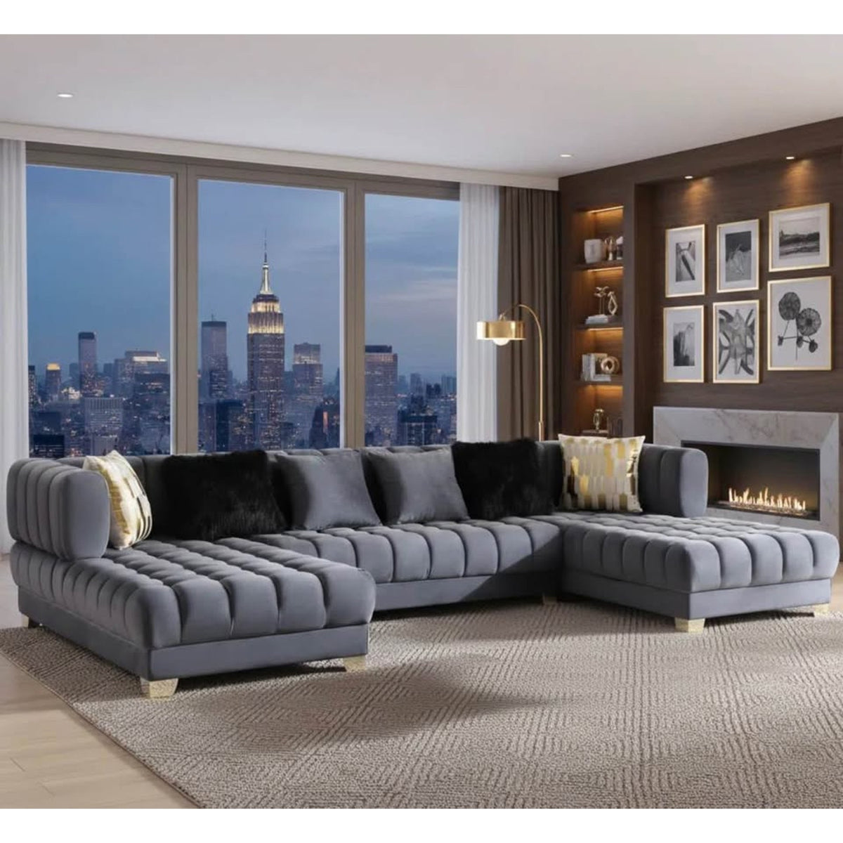 Gray Velvet U-Shaped Sectional | Retail $3,000+ | Only $875 | Delivery Available