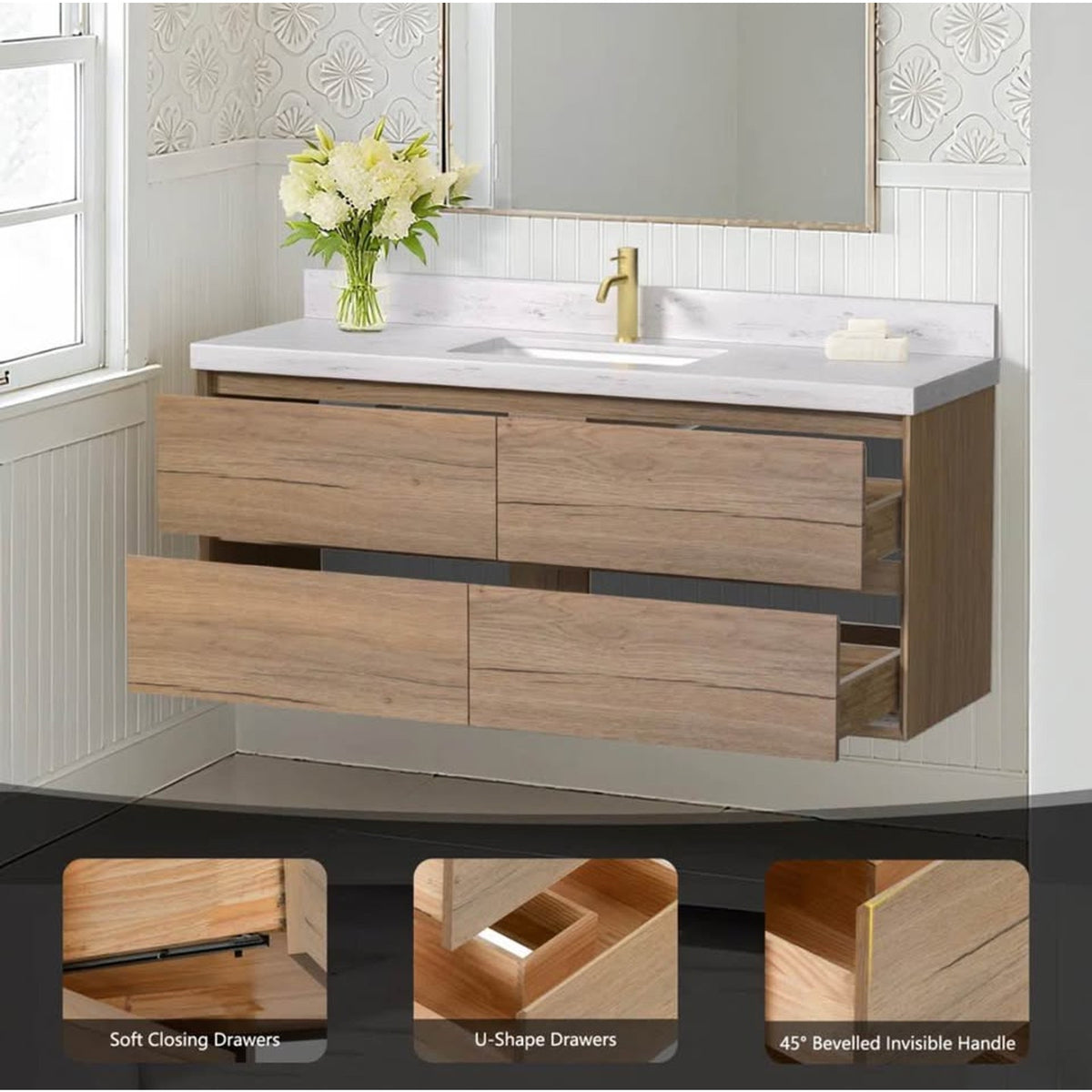 Brand New 48” Floating Vanity with Top & Sink - $1099 Retail - Oak & White - Delivery Available