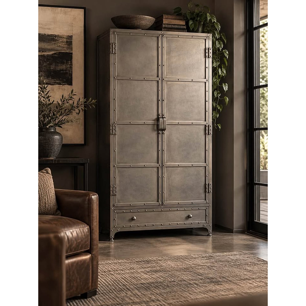72” Industrial Silver Iron Wardrobe Cabinet / Dresser | Retail $5,705 | Delivery Available!
