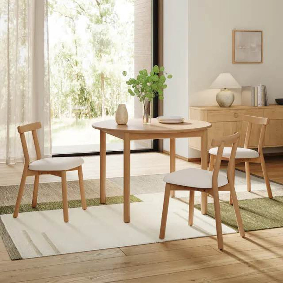 New Article Ulka Dining Chairs – White Oak & Ratine Ivory – Set of 6 – $954 Retail – Delivery Availa