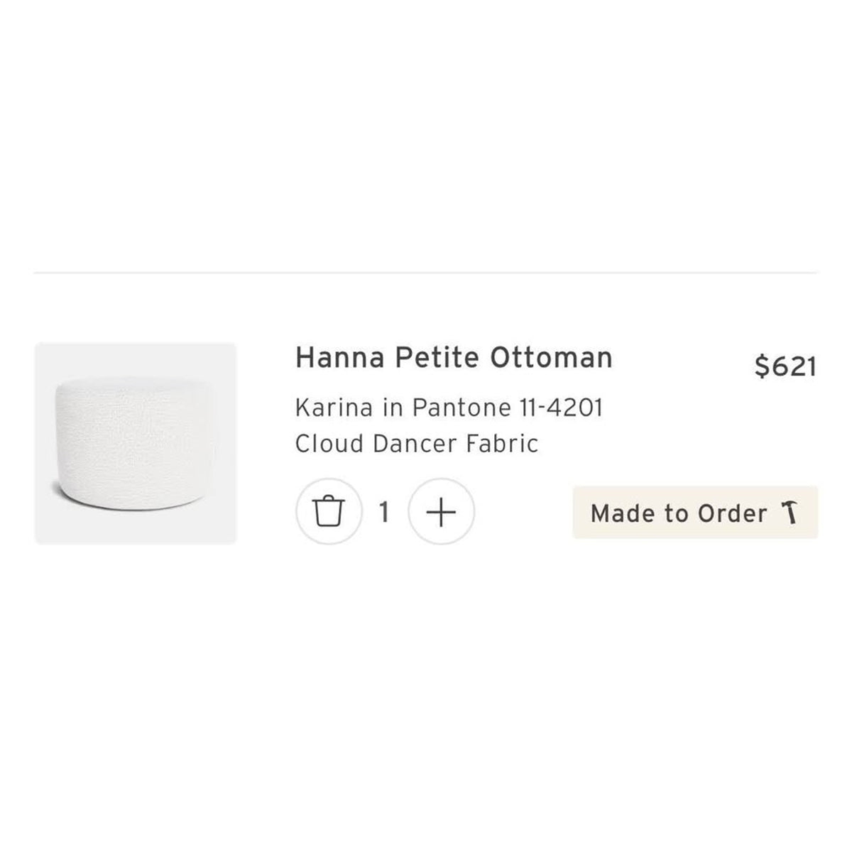 New Joybird Hanna Ottoman “Petite” Size in Karina Cloud Dancer “white” $621 Retail Delivery Avail