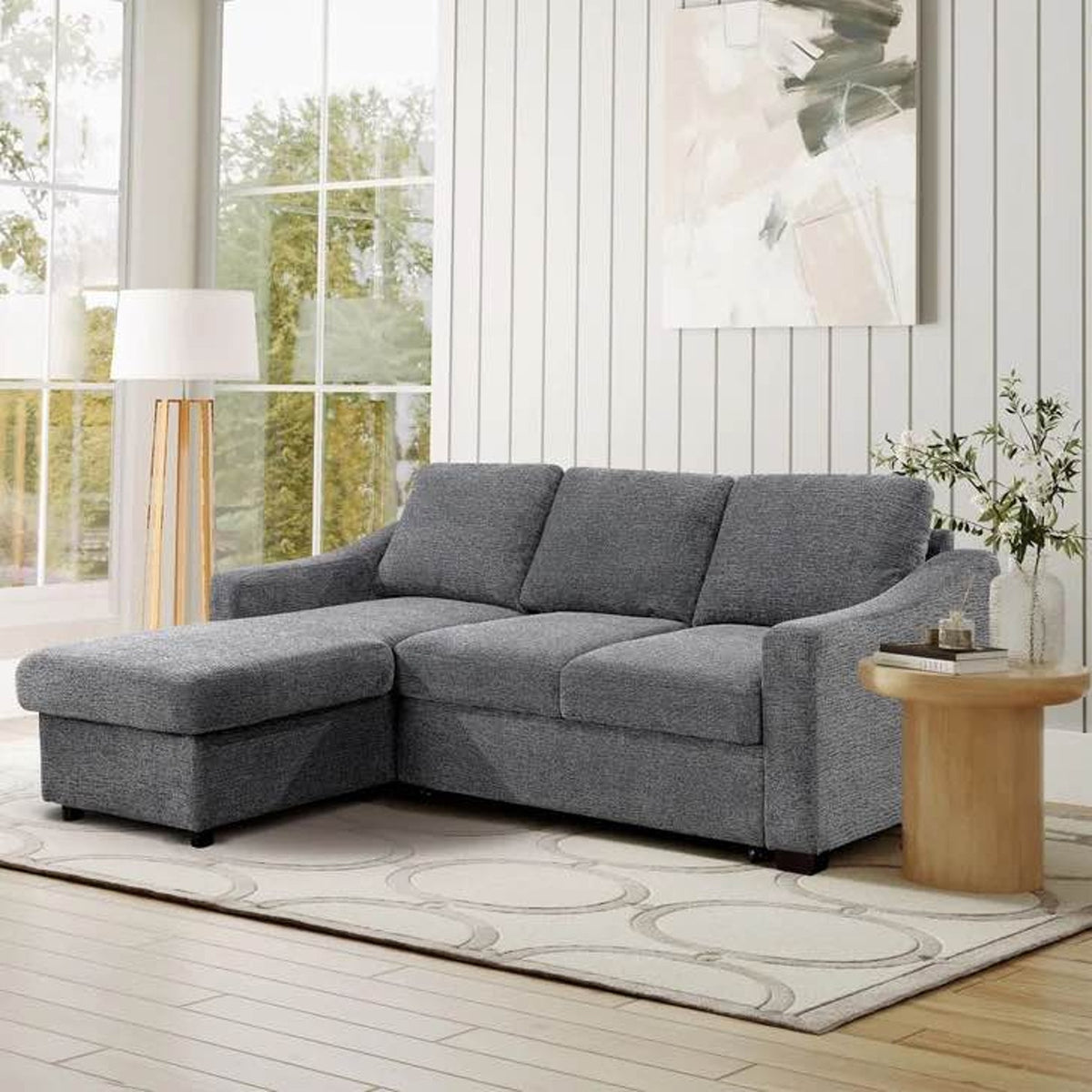 Costco Coddle Aria Sleeper Sectional Sofa | Gray Fabric Sleeper Couch | Reversible Chaise & Storage