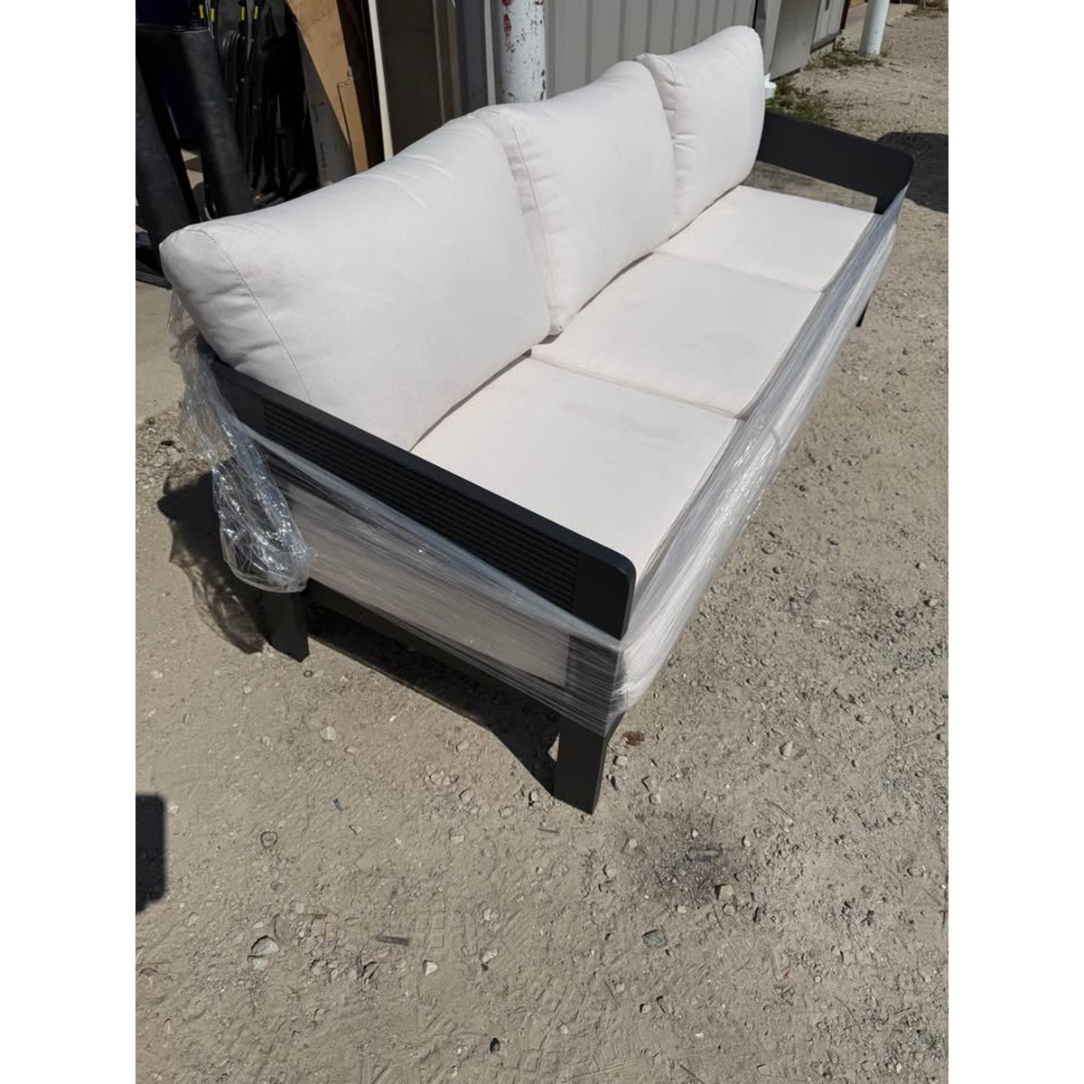 81.9” Modern Outdoor Aluminum Sofa with Olefin Cushions – Off White - Delivery Available