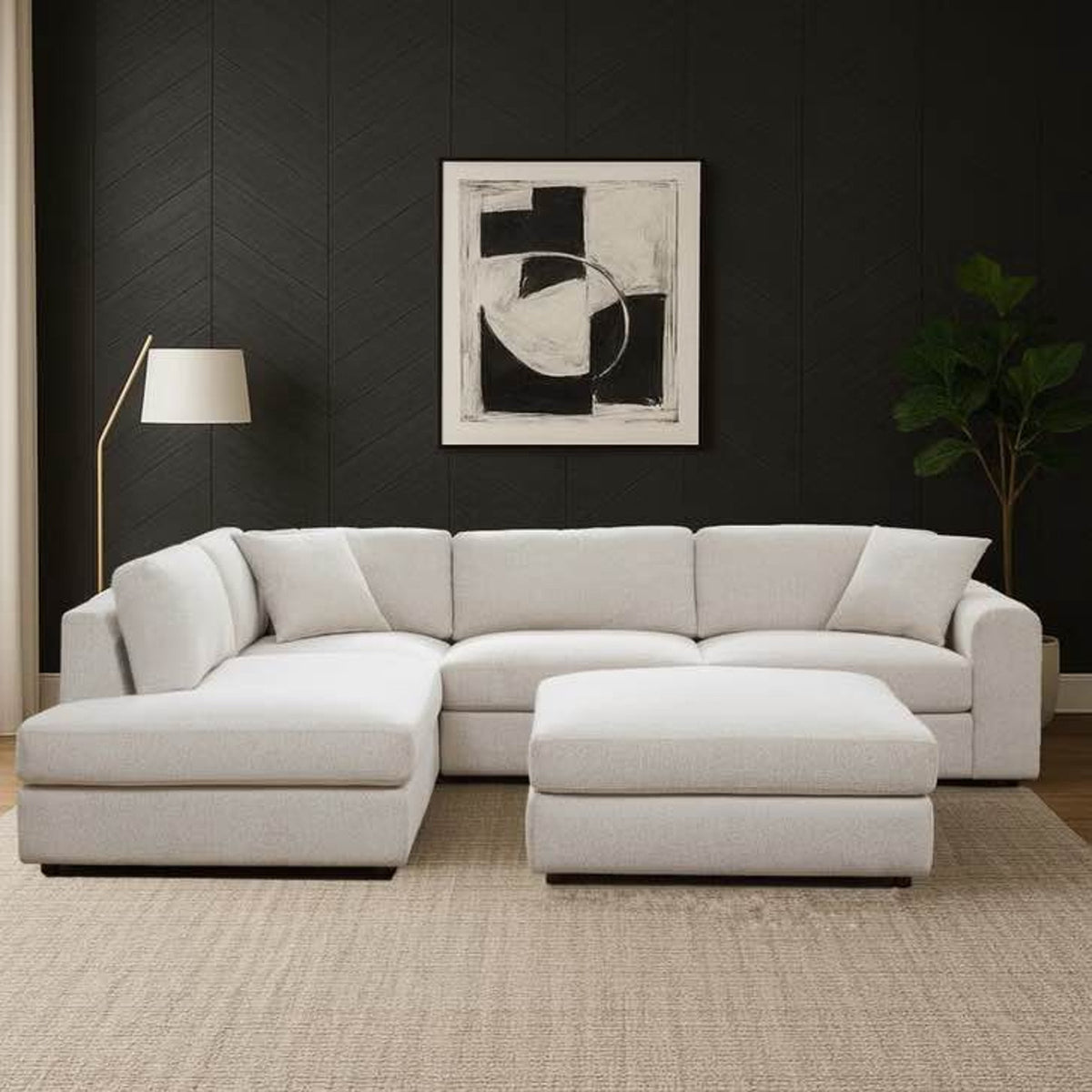 New open-box Andee Fabric Sectional with Ottoman in Beige $1699 Retail - Delivery Available