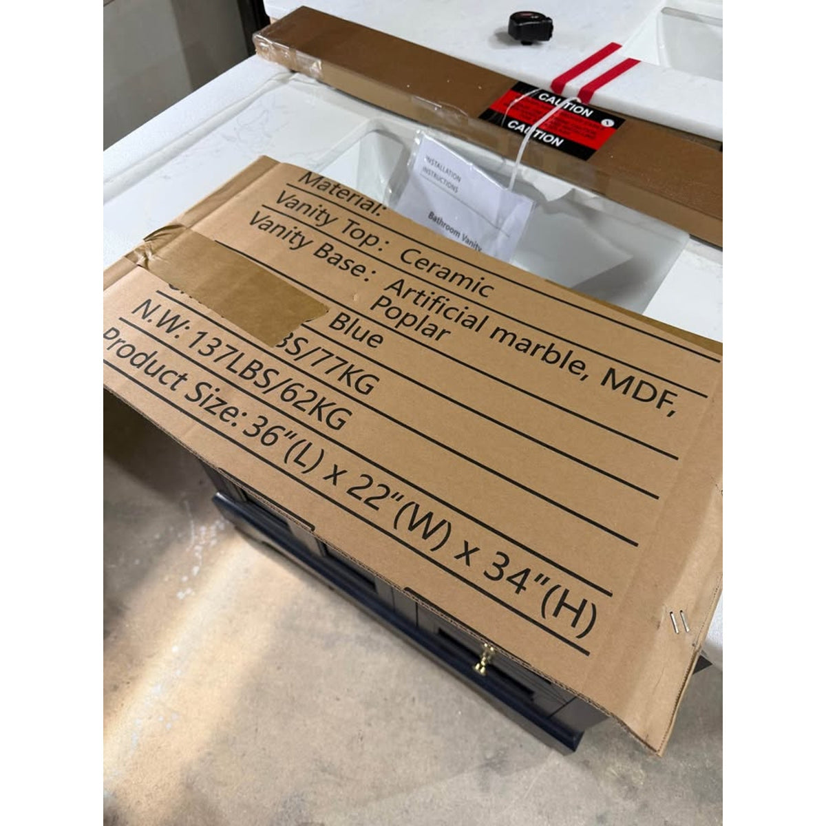 36” Navy Blue Bathroom Vanity with Marble-Look Sink Top – New Open Box - Delivery Available