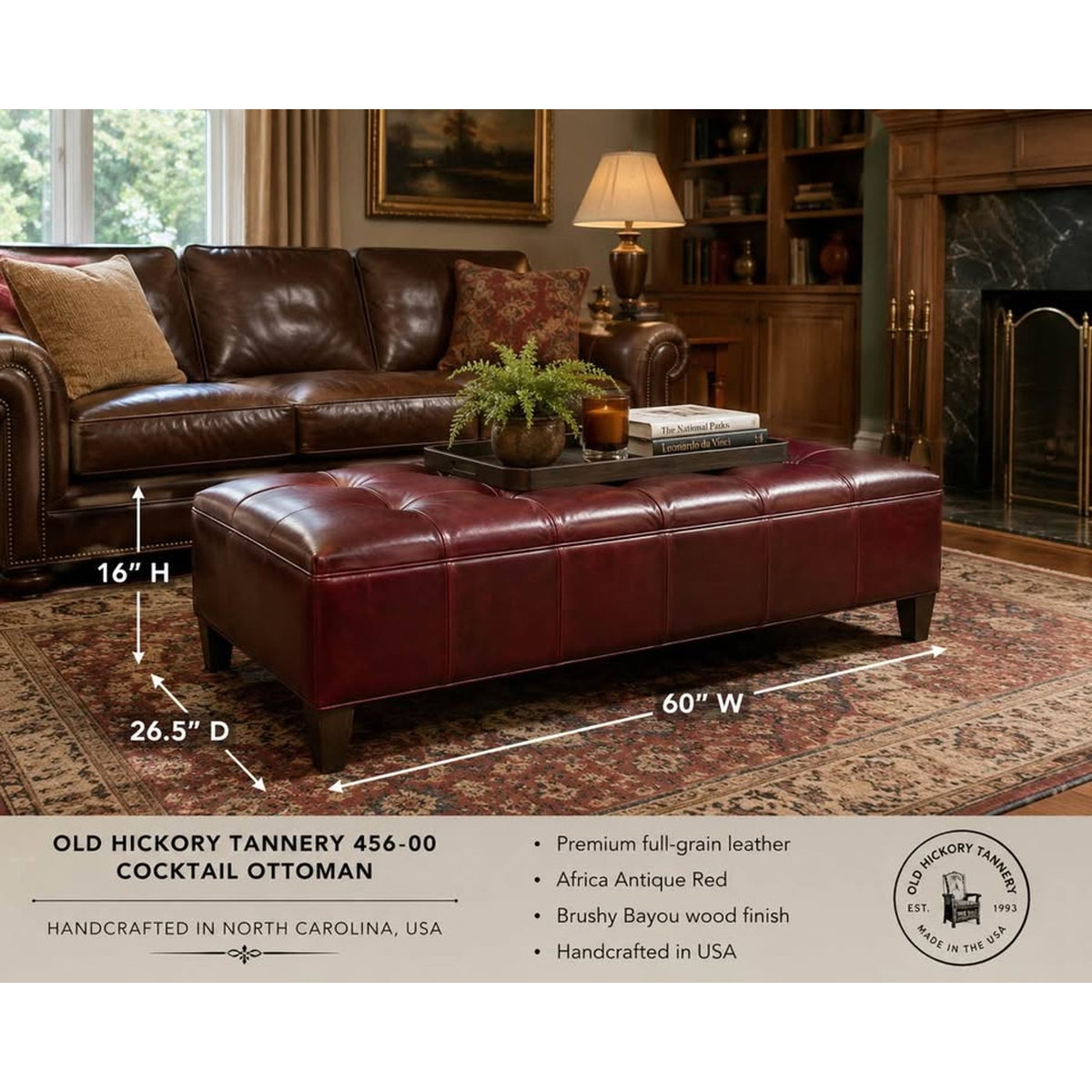 Old Hickory Tannery 456-00 Leather Cocktail Ottoman – Made in USA – Delivery Available