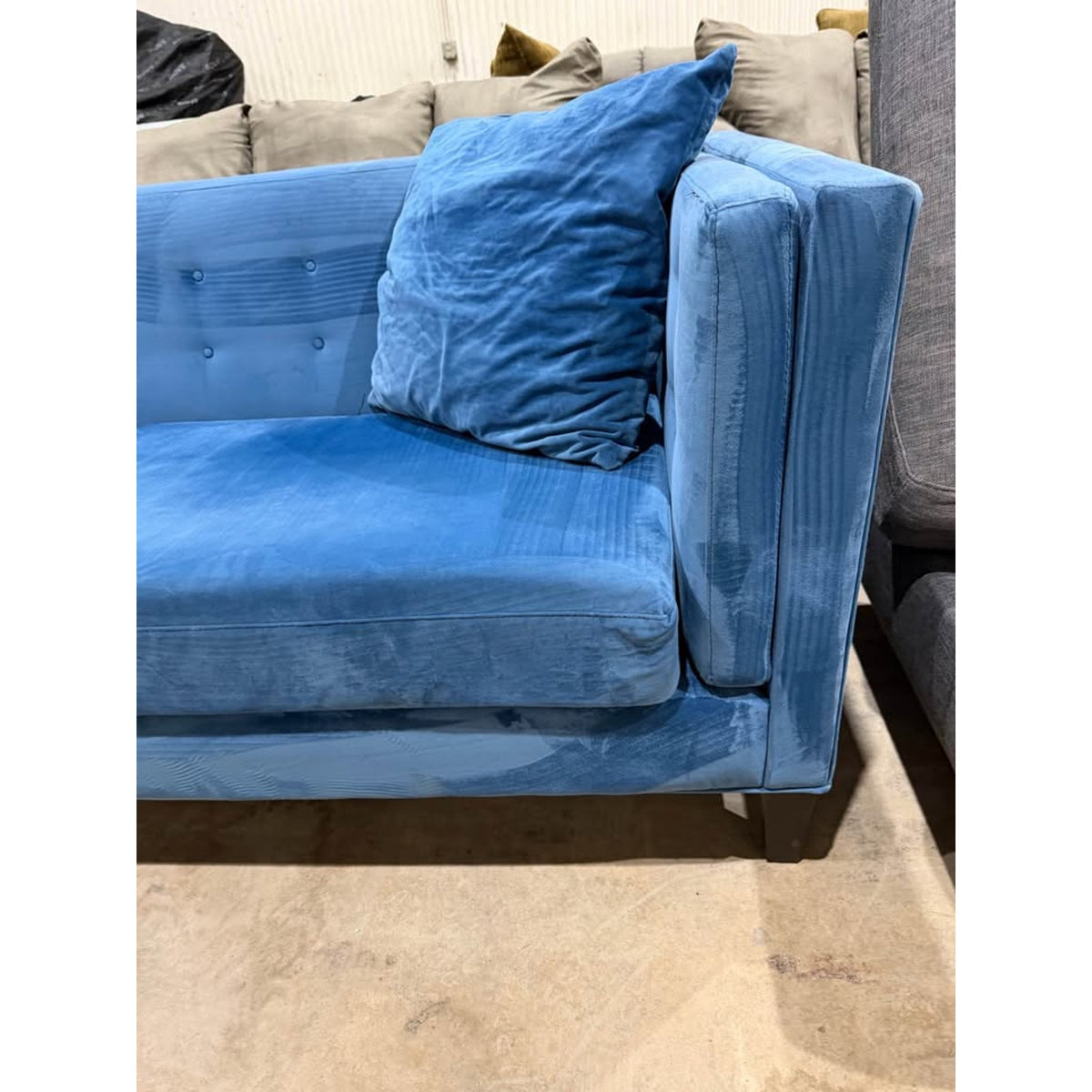 Blue Velvet Macys Sofa Couch - Shampooed & Cleaned - Stylish Color - Comfy - Delivery Available