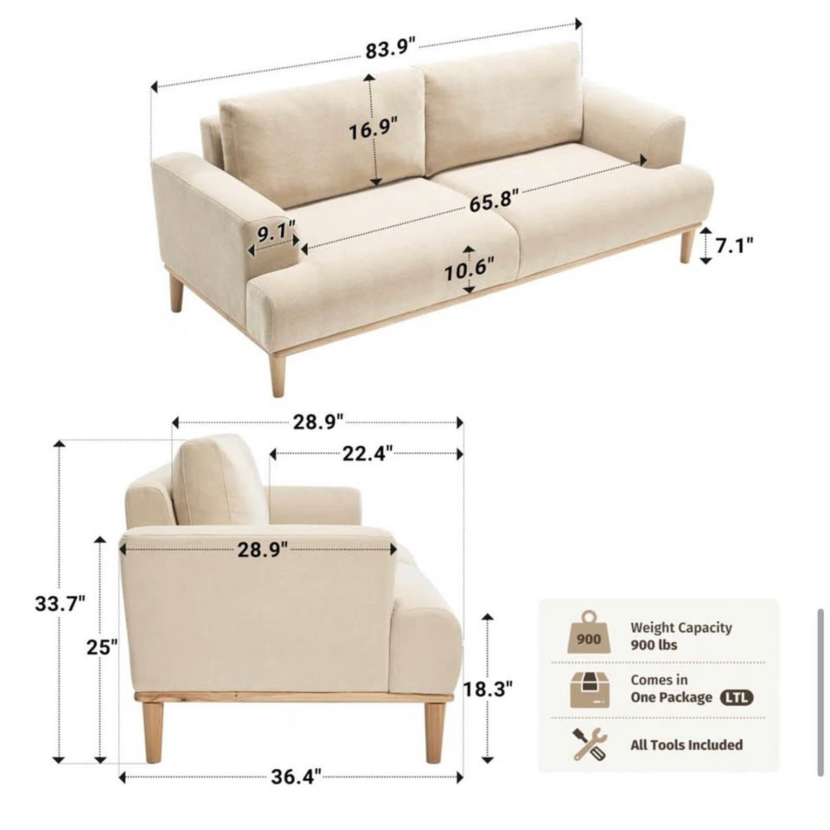 New 84” Khaki Sofa – $1,300 Retail – Delivery Available