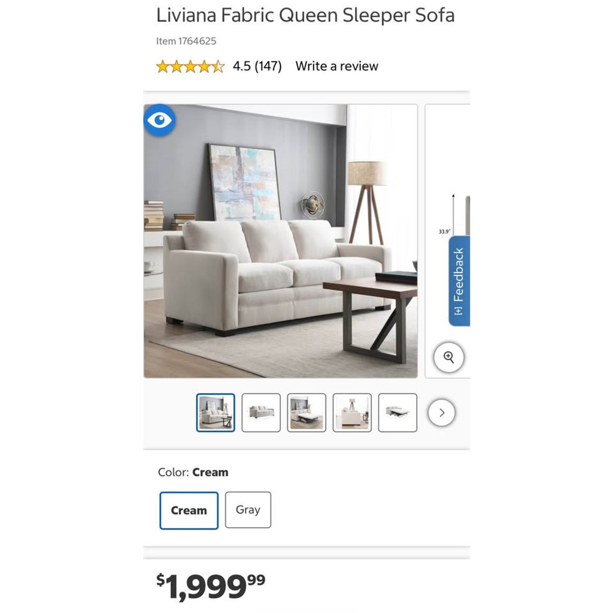 NEW Open Box Costco Cream Queen Sleeper Sofa | $1999 Retail - Delivery Available