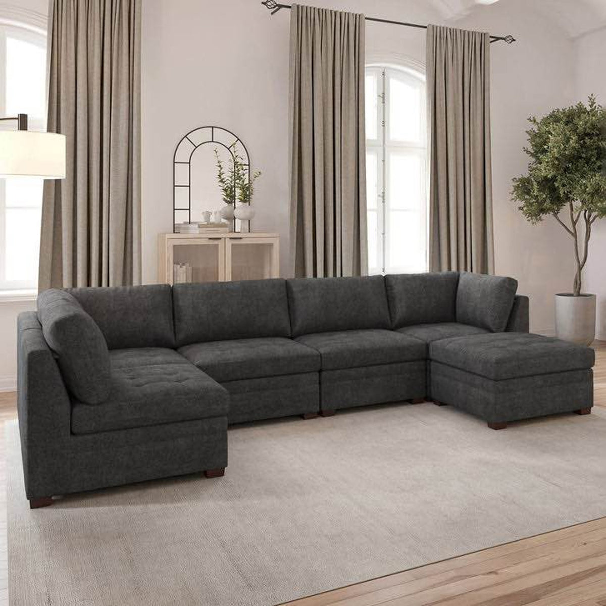 Thomasville Tisdale 6-Piece Modular Sectional with Storage Ottoman – Dark Gray Costco Sectional