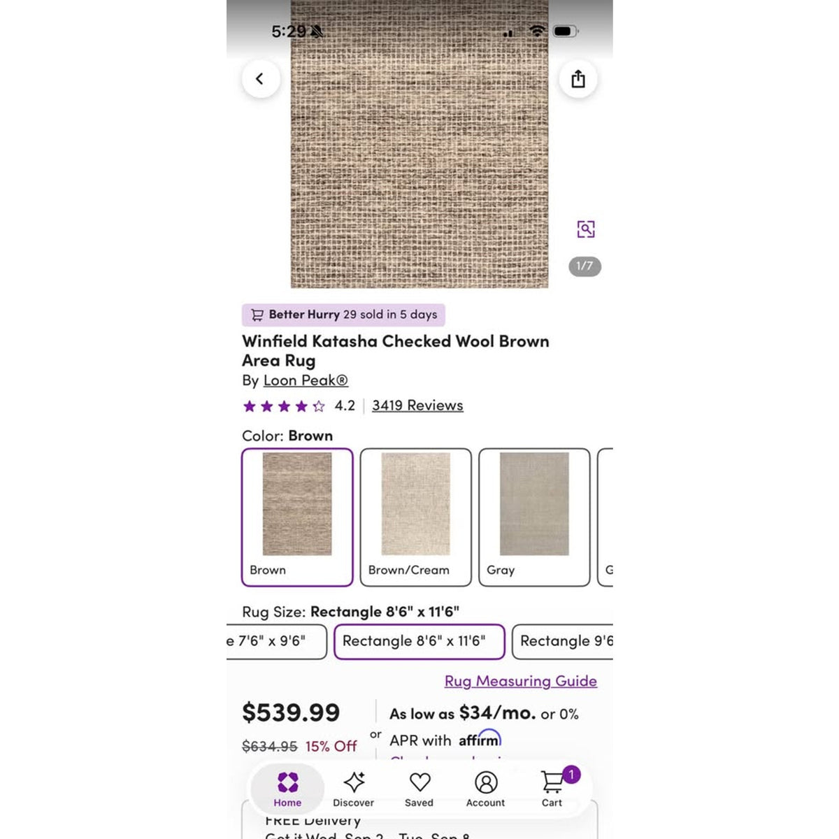 New Gracie Oaks Katasha Brown Wool Rug – 8’6” × 11’6” – New Open Box - Delivery Available