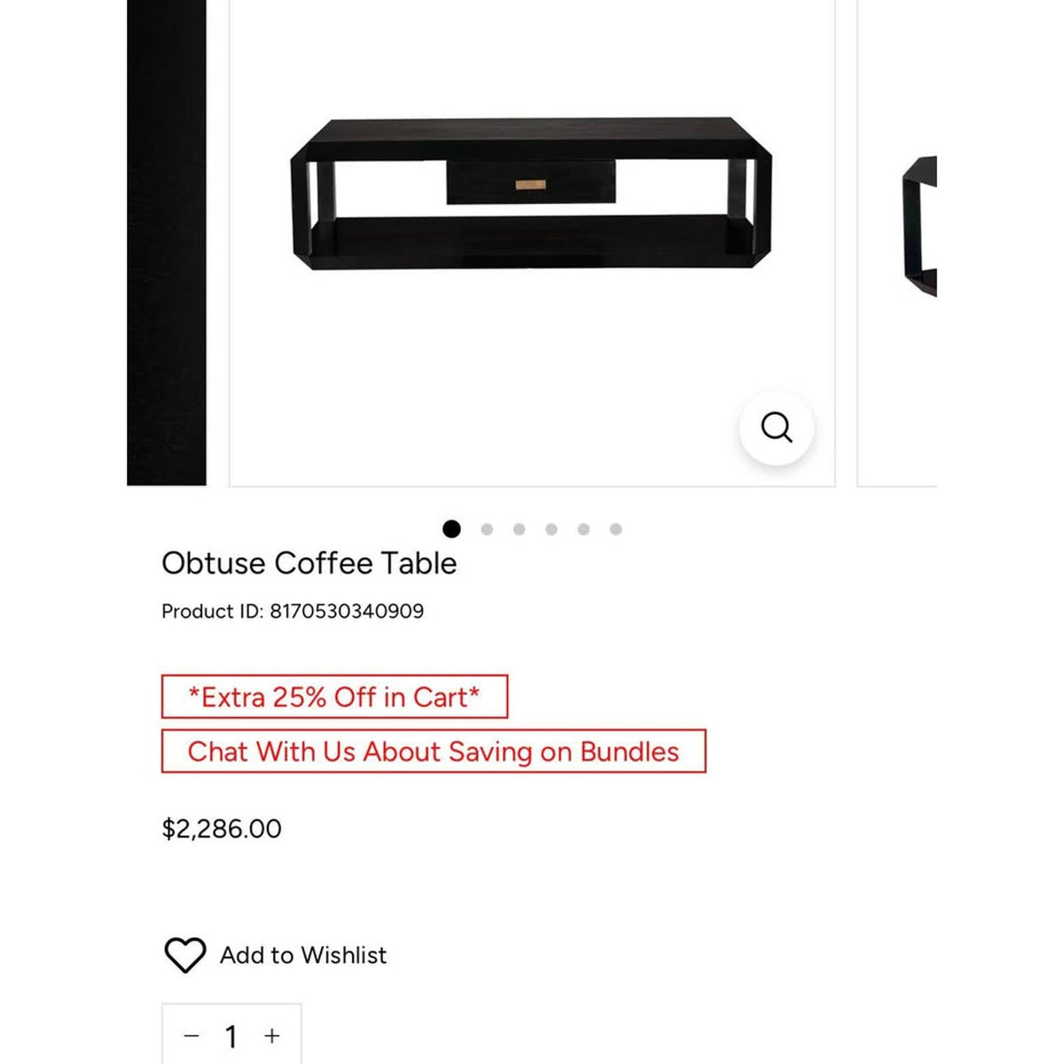 New Noir Trading Obtuse Coffee Table Cocktail Table Black $2286 Retail “open box” Delivery Available