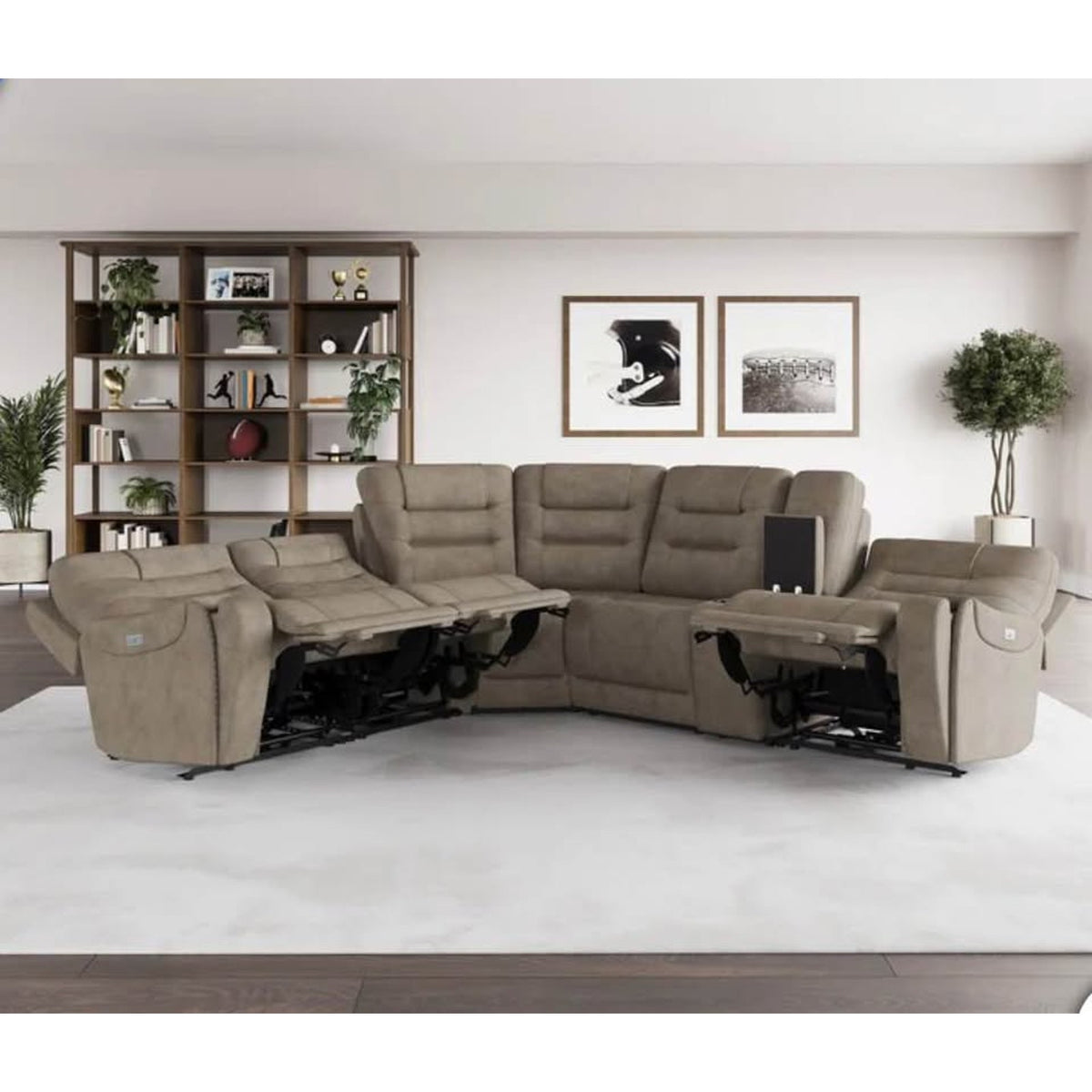 Barcalounger Carmelo Light Brown Power Reclining Sectional | Power Headrests | Zero Gravity Recliner