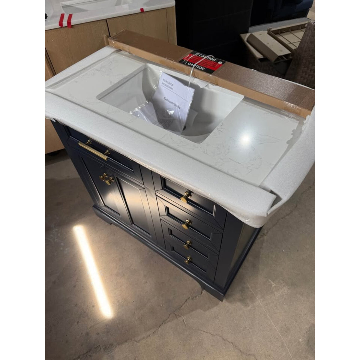 36” Navy Blue Bathroom Vanity with Marble-Look Sink Top – New Open Box - Delivery Available