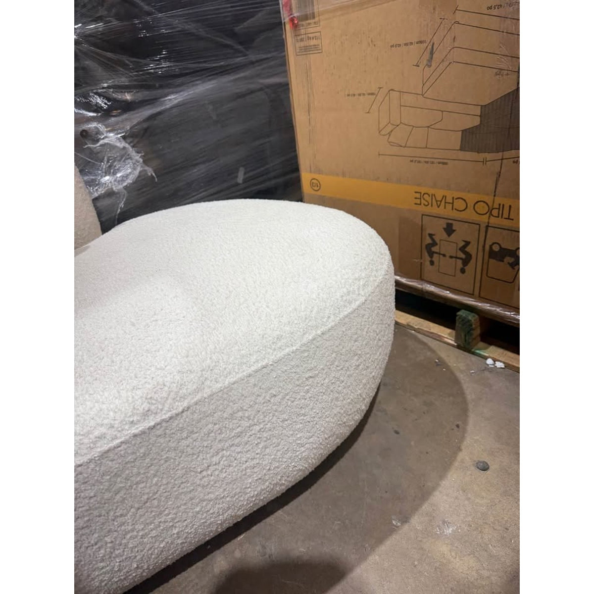 New 112” Curved Bouclé Sofa - White Cream Fabric – $1,400 Retail – Open Box – Delivery Available