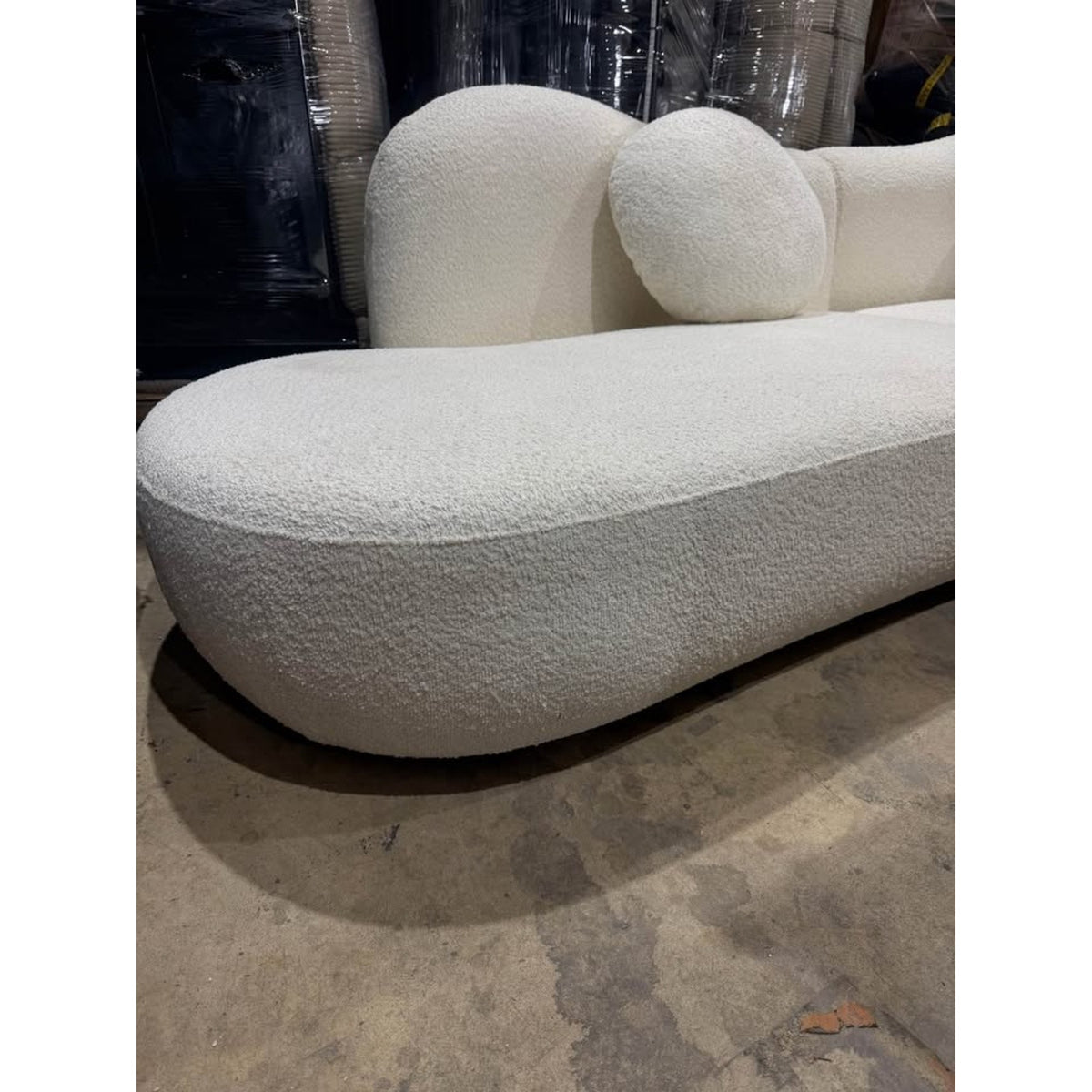 New 112” Curved Bouclé Sofa - White Cream Fabric – $1,400 Retail – Open Box – Delivery Available
