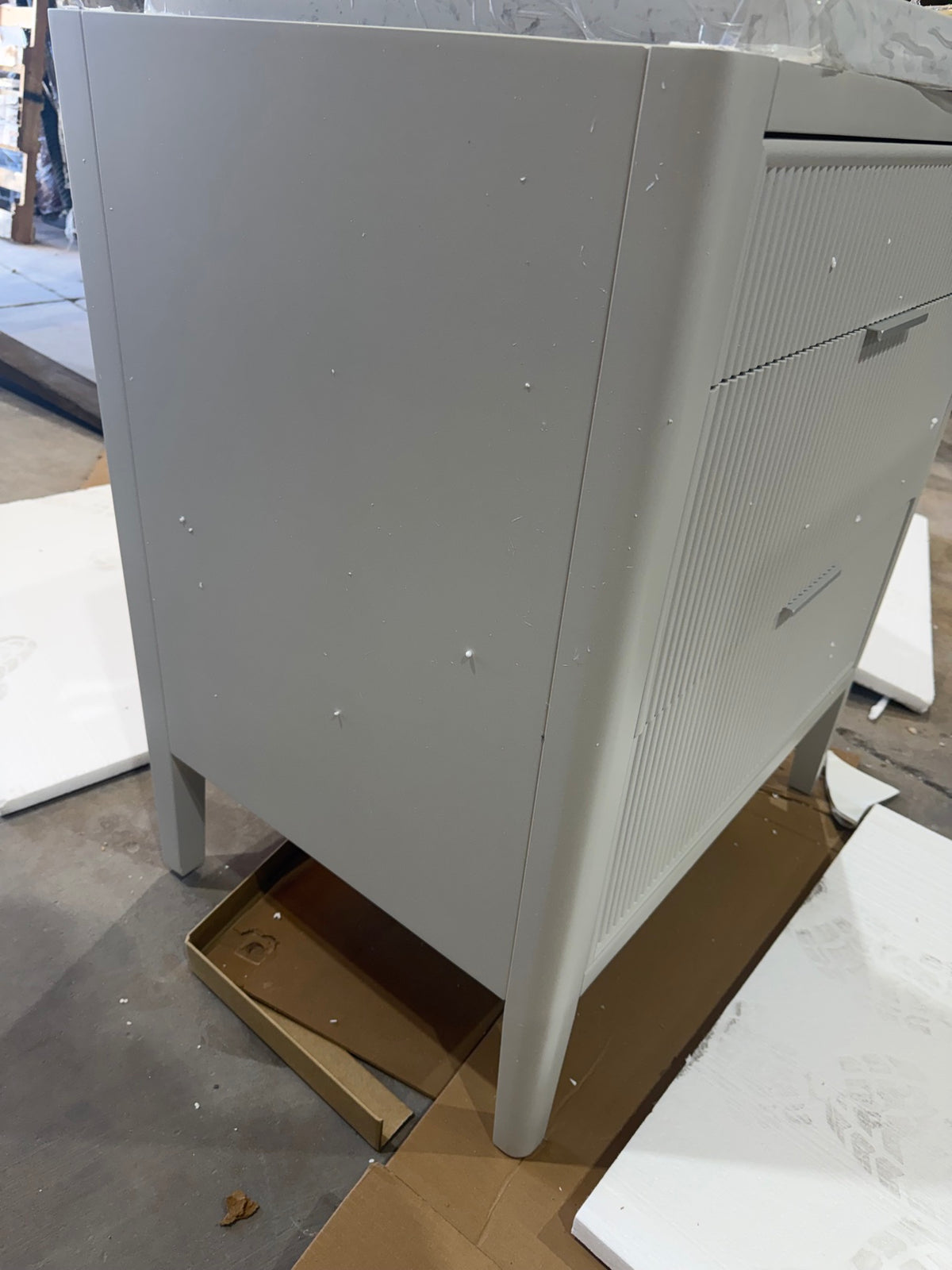 30″ Bathroom Vanity BASE ONLY – Fluted Gray 2-Drawer – No Top – Delivery Available