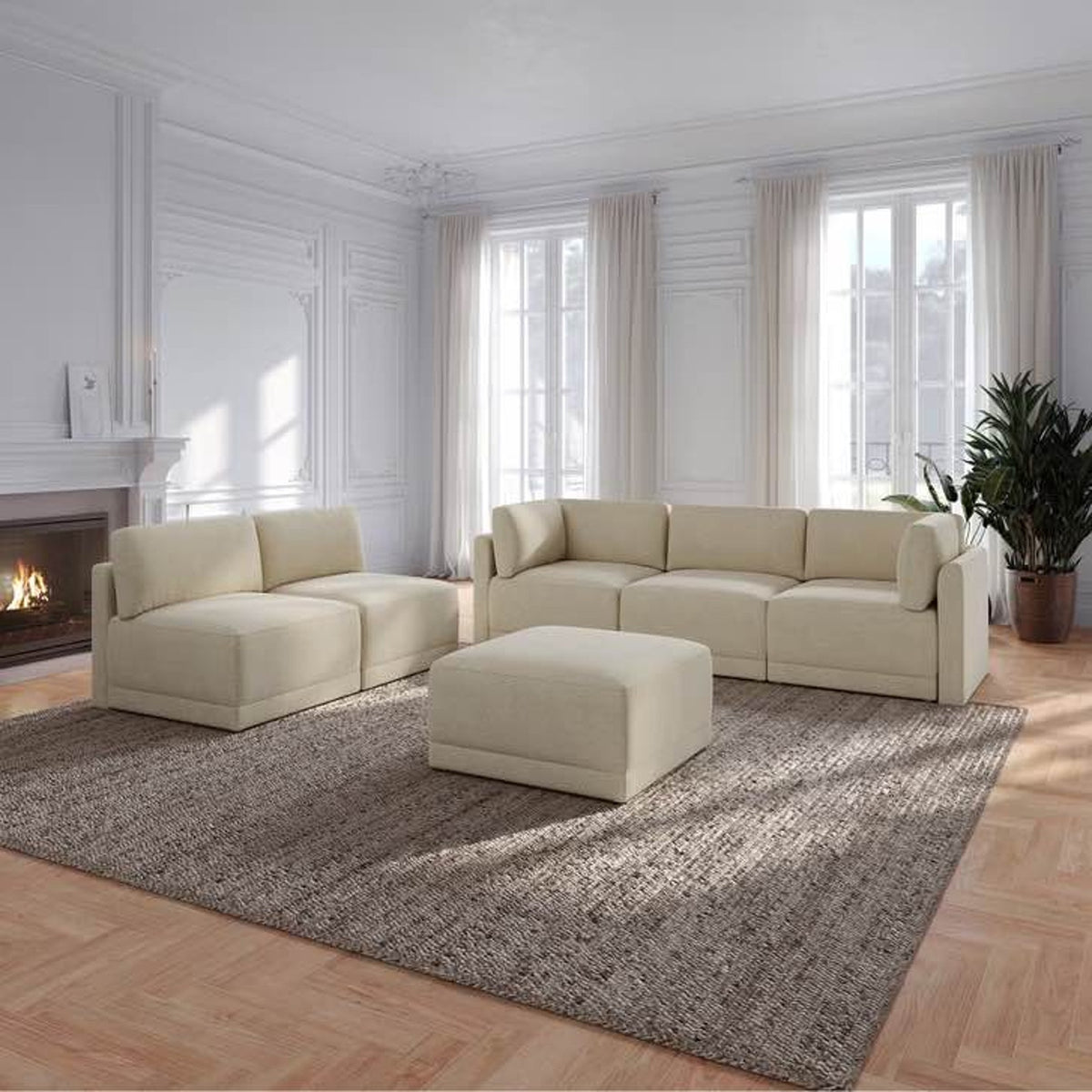 Thomasville Fallon 6-Piece Modular Sectional with Ottoman – Beige/Cream – $1,699 Retail Delivery