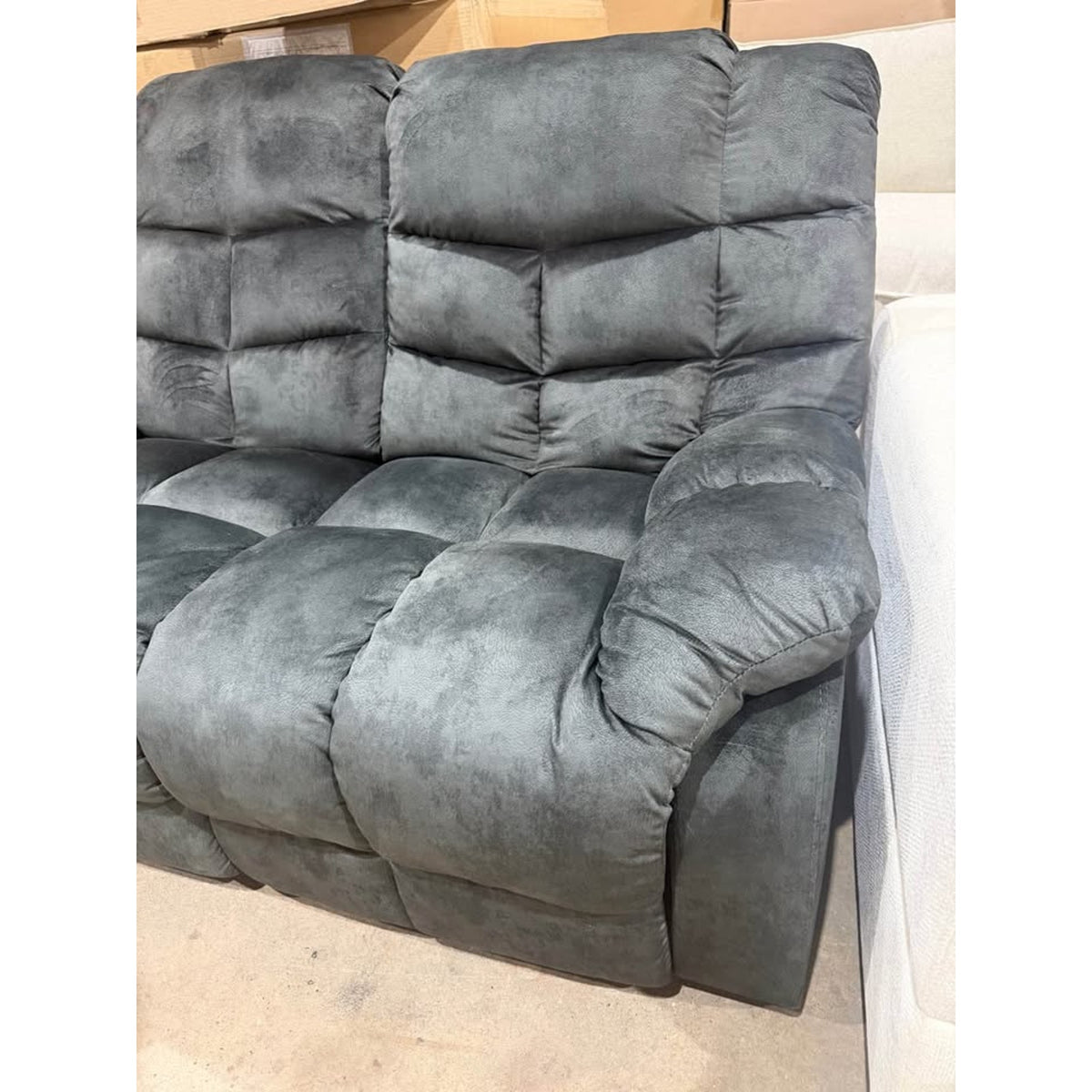 Charcoal Microfiber Reclining Loveseat - New Open Box - 1 side working - delivery available