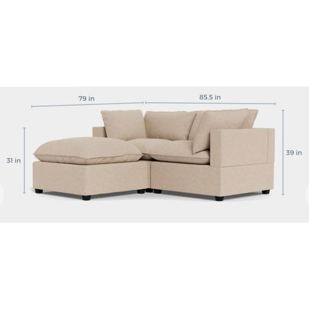 Albany Park Kova Pillow Cushion Sofa + Ottoman | Fawn Performance Bouclé | 86” Delivery Available