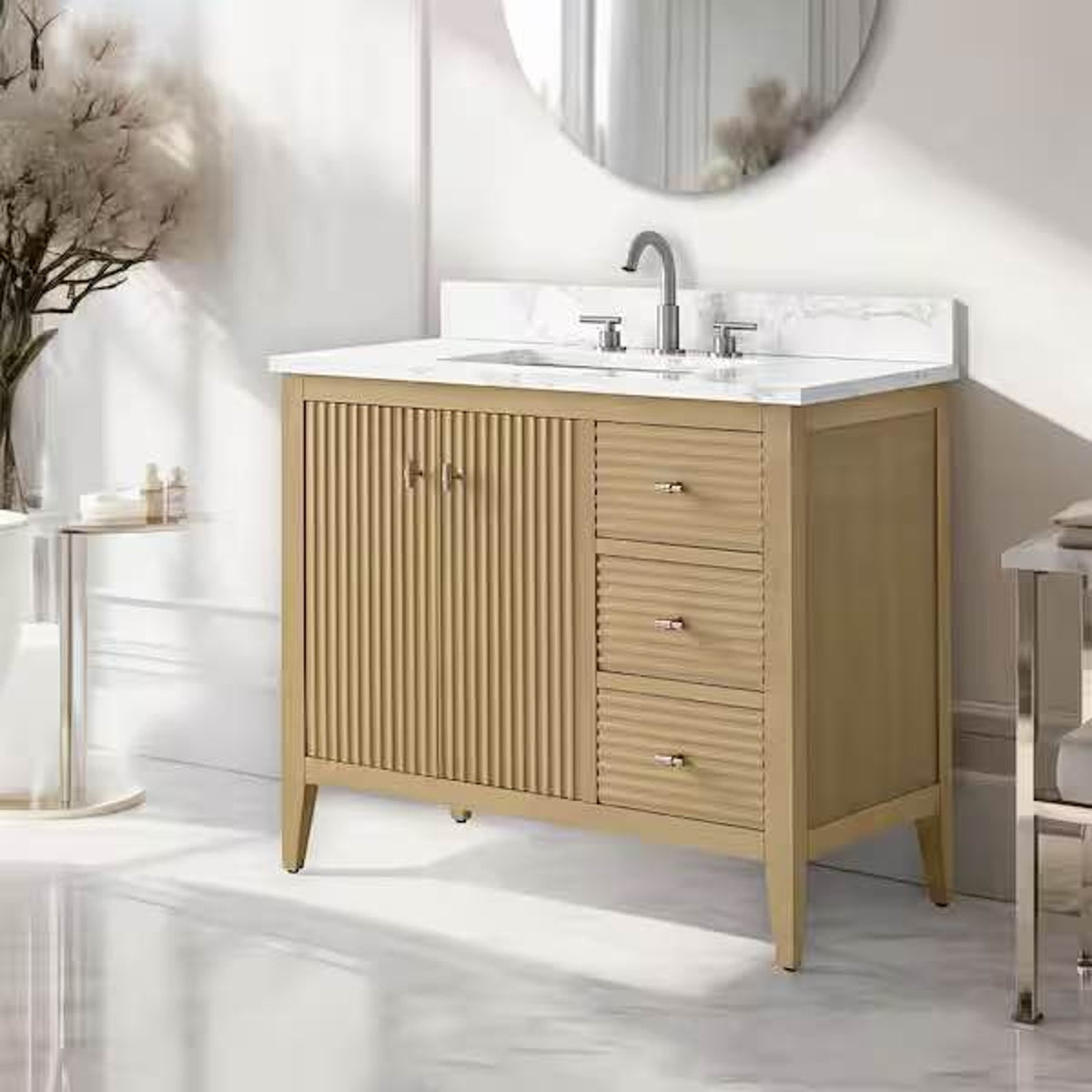 Vanity Art Laval 36” Natural Oak Bathroom Vanity with Quartz Top | Delivery Available