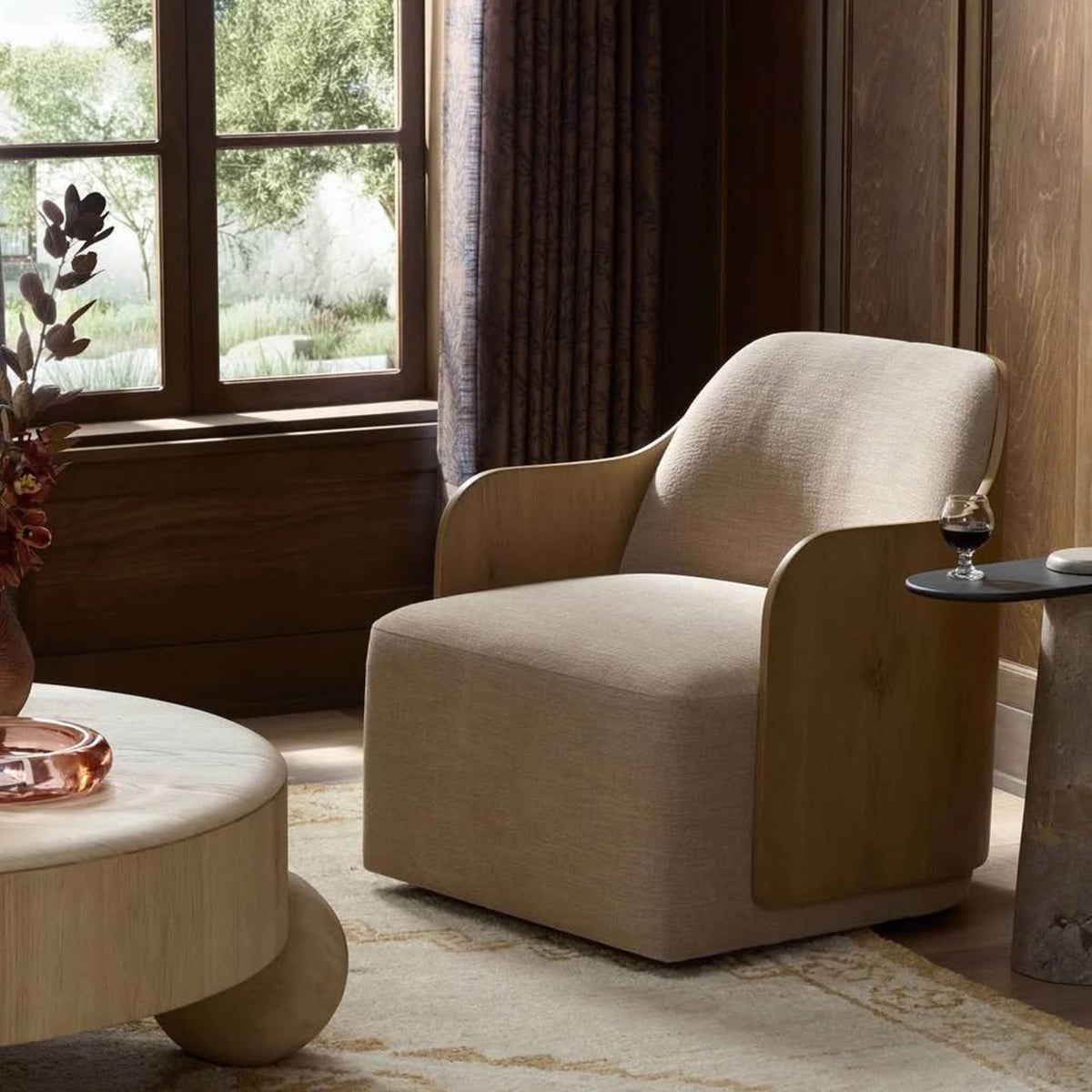 Pair of Four Hands Hemphill Swivel Armchairs – New Open Box $2,400 Retail - Delivery Available
