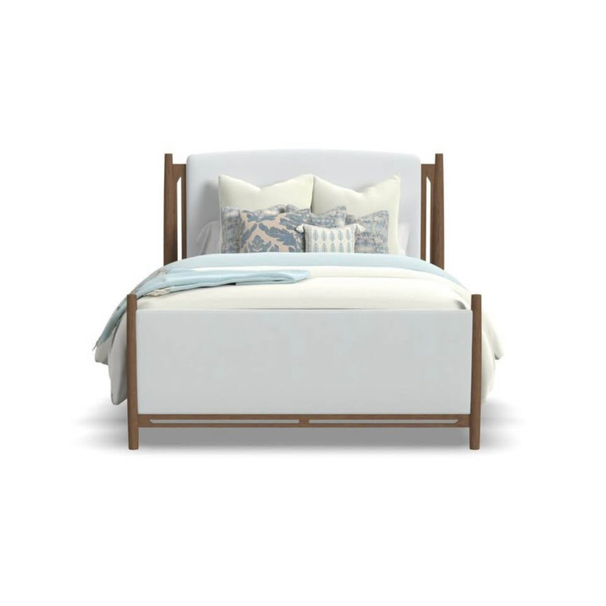 Flexsteel Verona King Upholstered Bed – Light Oak & Cream Fabric – Complete Bed Set