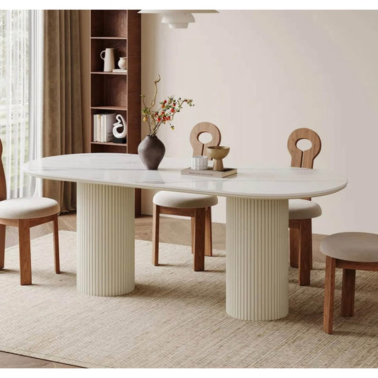 70” Stone Top Double Base Modern DiningTable for 6 - $1500 Retail - Blemish - Delivery Available