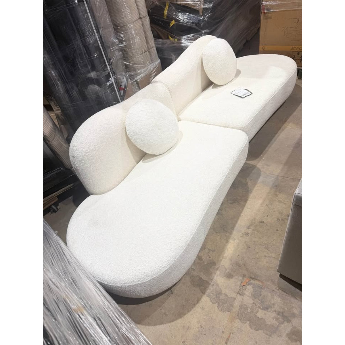 New 112” Curved Bouclé Sofa - White Cream Fabric – $1,400 Retail – Open Box – Delivery Available