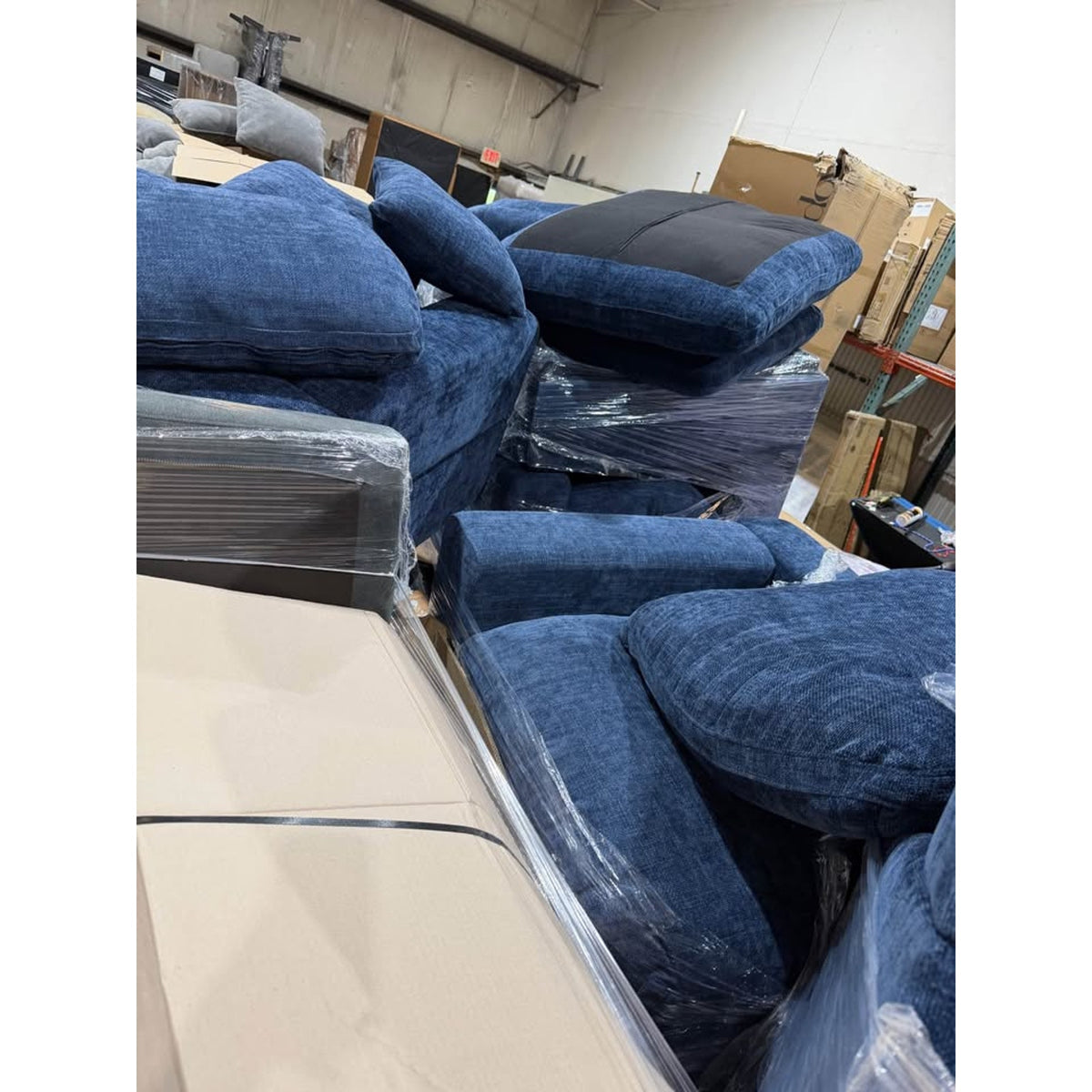 Latitude Run Worthland 8 Piece Modular Sectional Sofa Dark Blue Chenille Cloud Couch Deep Seat 143”