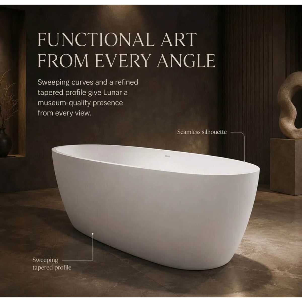 Clarke Lunar 60” Solid Surface Freestanding Soaking Tub – Retail $3,234 – Delivery Available