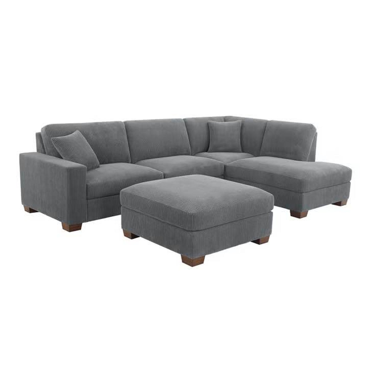 Thomasville Artesia 3-Piece Corduroy Fabric Sectional with Ottoman – Gray | $1,499 Retail | Delivery