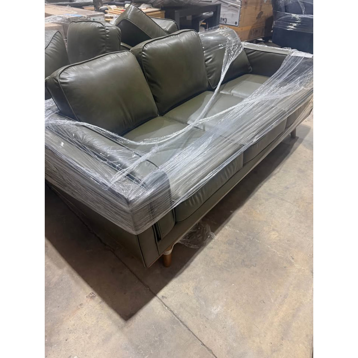New 84” Vegan Leather Sofa – Olive Green - George Oliver Reeves - MCM - Delivery Available
