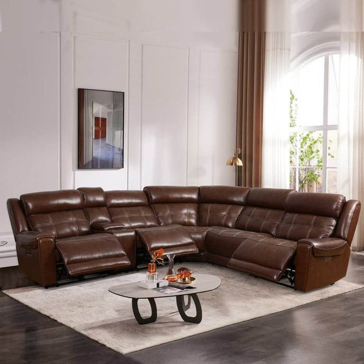 New open-box Concord Leather Reclining Sectional in Brown $3,499 Retail - Delivery Available
