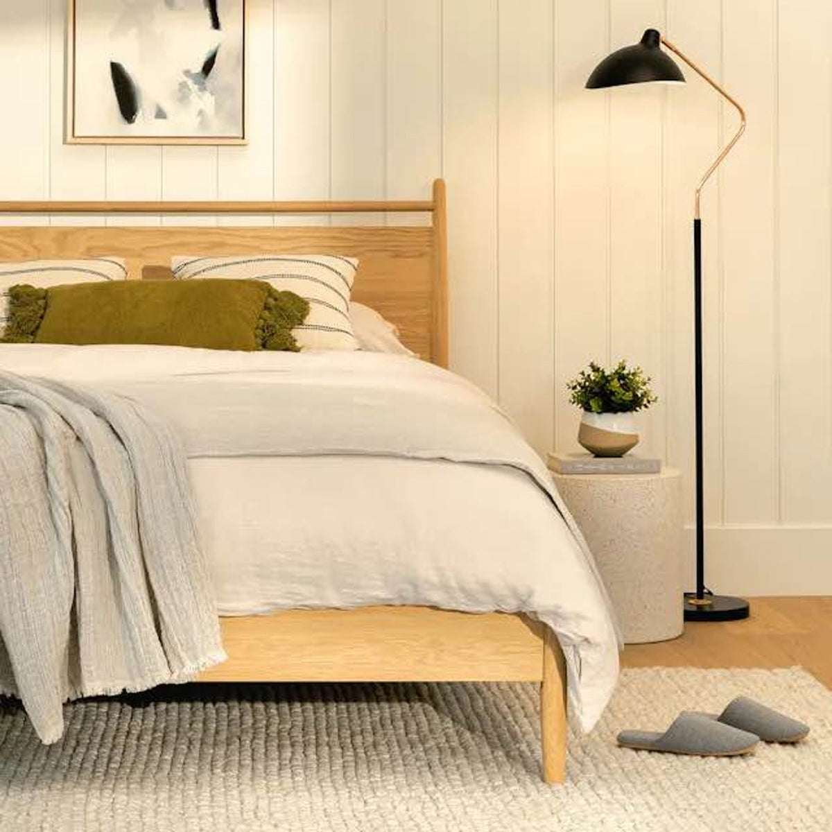 Article | Queen Panel Bed + Underbed Storage Bundle | Lenia - White Oak | $1500 - Delivery Available