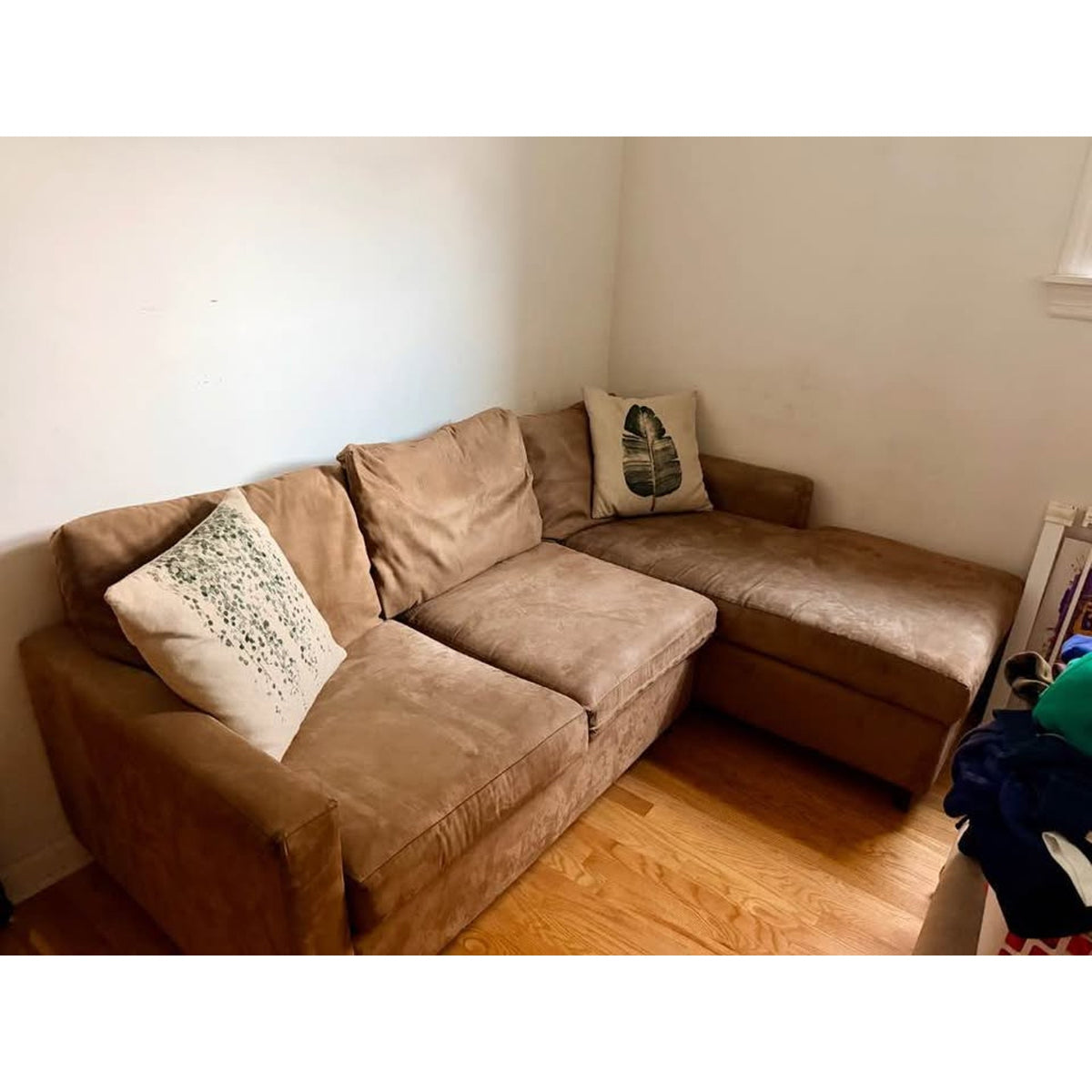 Brown Micro-Suede Sectional Sofa with Chaise – Cleaned – Delivery Available