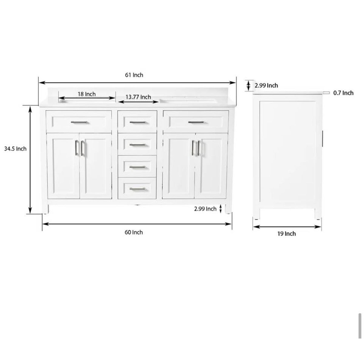 New 60” White Double Sink Bathroom Vanity with Quartz Top – New Open Box - Delivery Available
