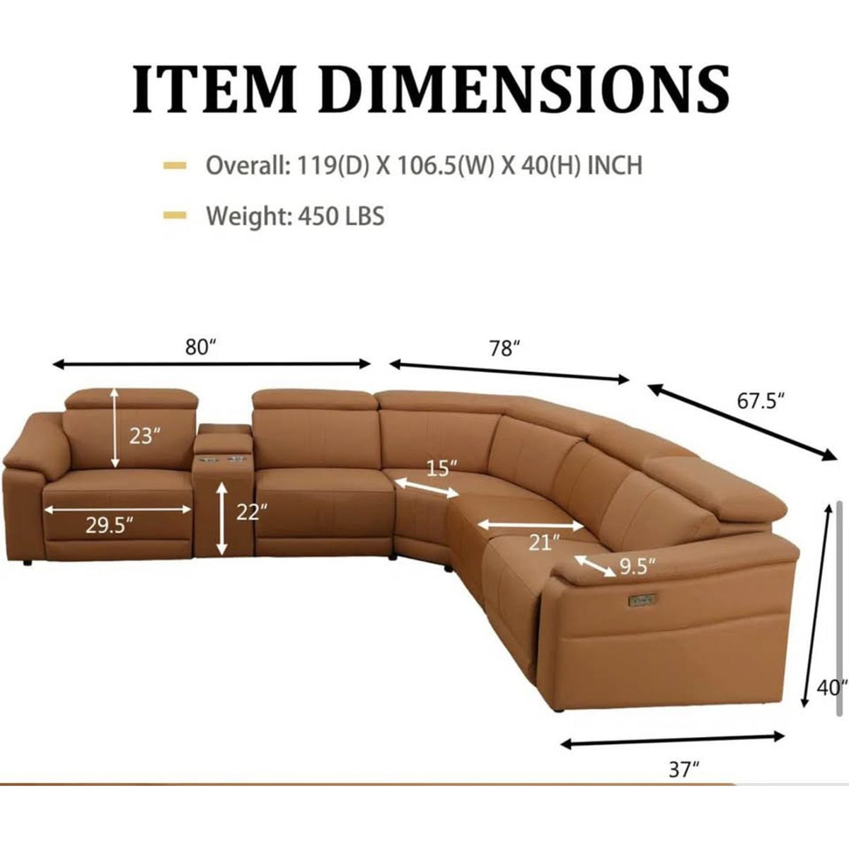 6-Piece Caramel Power Reclining Modular Sectional – Adjustable Headrests – Delivery Available