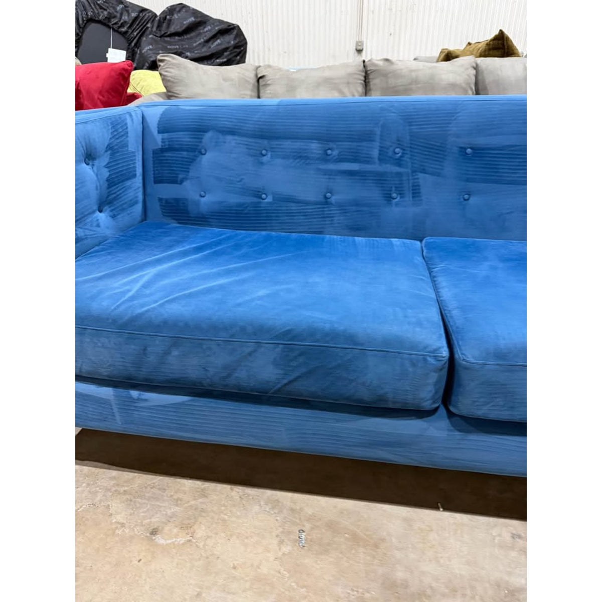 Blue Velvet Macys Sofa Couch - Shampooed & Cleaned - Stylish Color - Comfy - Delivery Available