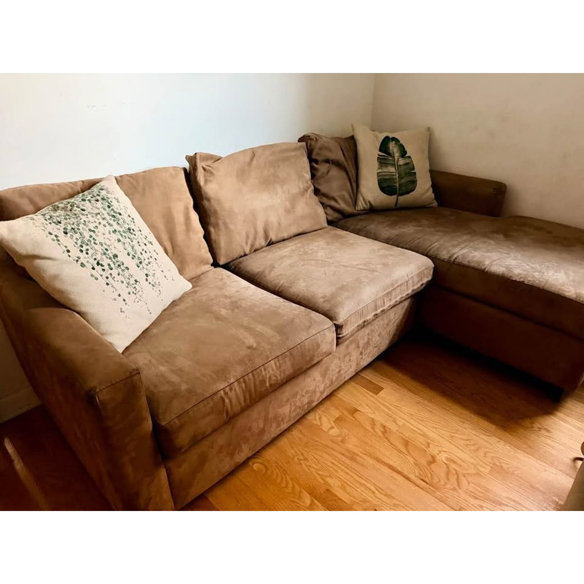 Brown Micro-Suede Sectional Sofa with Chaise – Cleaned – Delivery Available