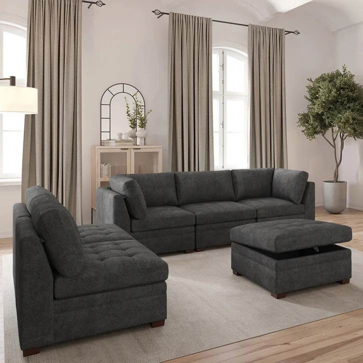 Thomasville Tisdale 6-Piece Modular Sectional with Storage Ottoman – Dark Gray Costco Sectional
