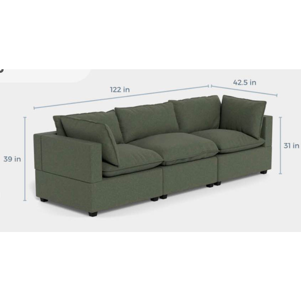 Albany Park Kova Pillow Cushion Sofa | Spruce Performance Chenille | 122” - Delivery Available