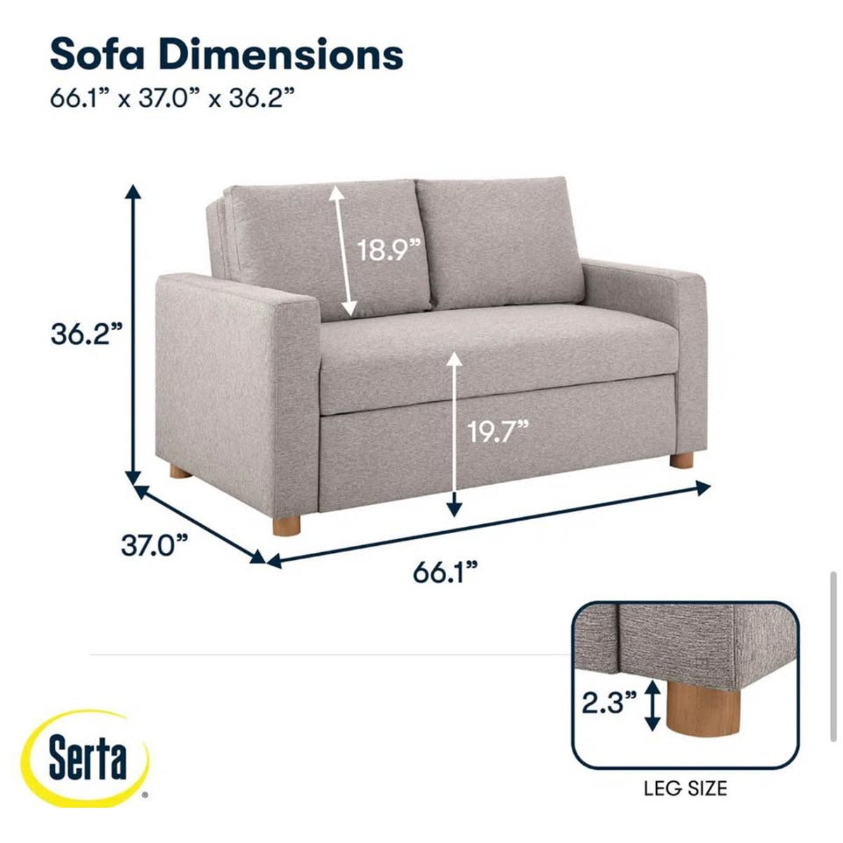 Serta Trinity Full Size Sleeper Sofa | Light Gray Woven Fabric | Convertible Sofa Bed - Delivery