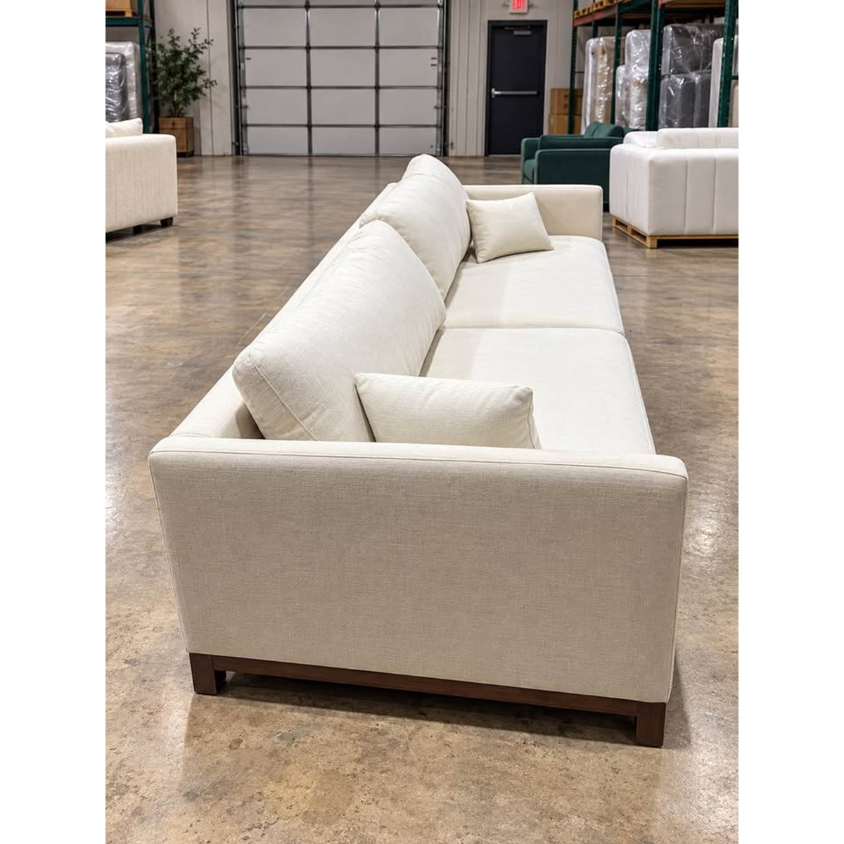 New Extra-Deep Cream Sofa with Walnut Wood Base – Delivery Available