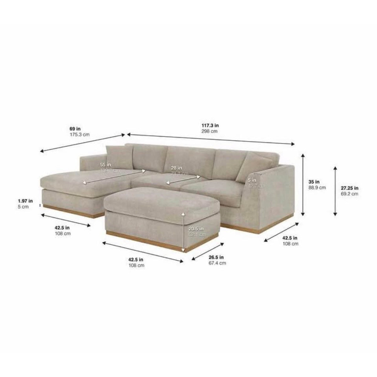 New Henredon Caley Reversible Sofa Chaise with Ottoman - $1699 Retail “open box” Delivery Available