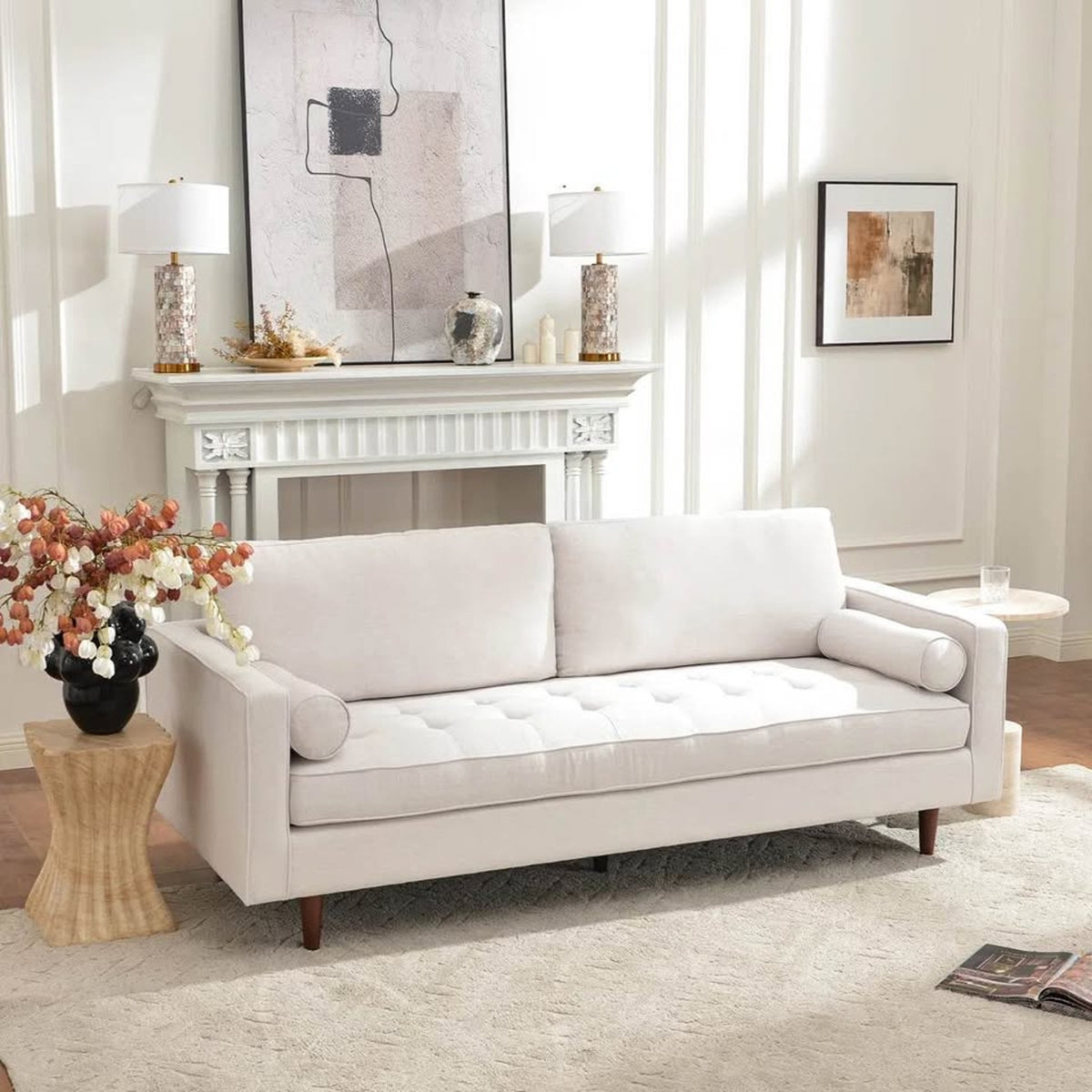 New AllModern Geo 84” Upholstered Sofa – Ivory Linen – $1,249 Retail – Delivery Available